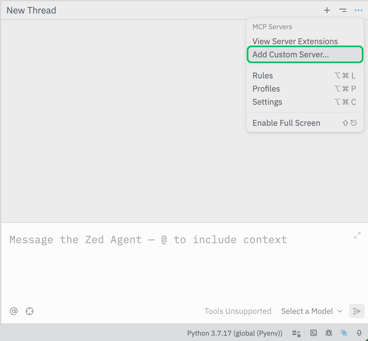 Zed add custom server